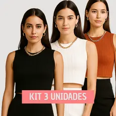Kit 3 Cropped Feminino Blusa Regata Canelada Academia Cropedi