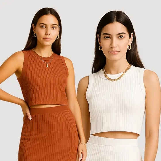 Cropped Regata Feminina - Gola Redonda Sem Manga / Verão Praia Blogueira Malha Canelada Croped Verão