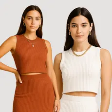 Cropped Regata Feminina - Gola Redonda Sem Manga / Verão Praia Blogueira Malha Canelada Croped Verão