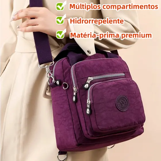 Bolsa feminina nylon impermeável vira mochila transversal tiracolo leve 3em1