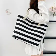 Bolsa de lona listrada ecobag espaçosa e resistente perfeita para compras praia e dia a dia