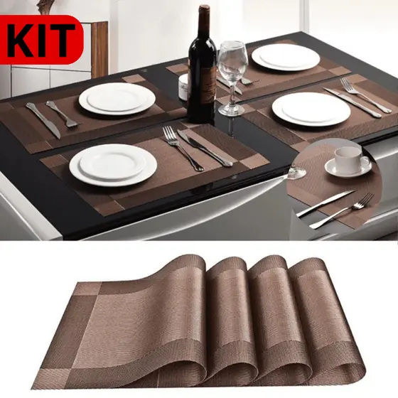 KIT 4 ou 6 Jogo Americano Metalizado em PVC Retangular Mesa Posta Sousplat