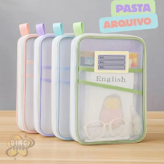 Pasta Arquivo Transparente Com Zíper E Divisórias De Malha Nylon Boa Capacidade Portátil