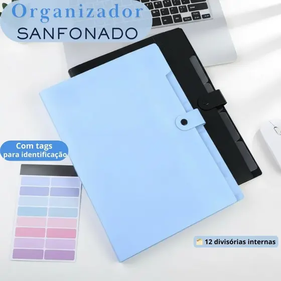 Organizador Sanfonado A4 para Arquivos com 12 Divisões Variadas