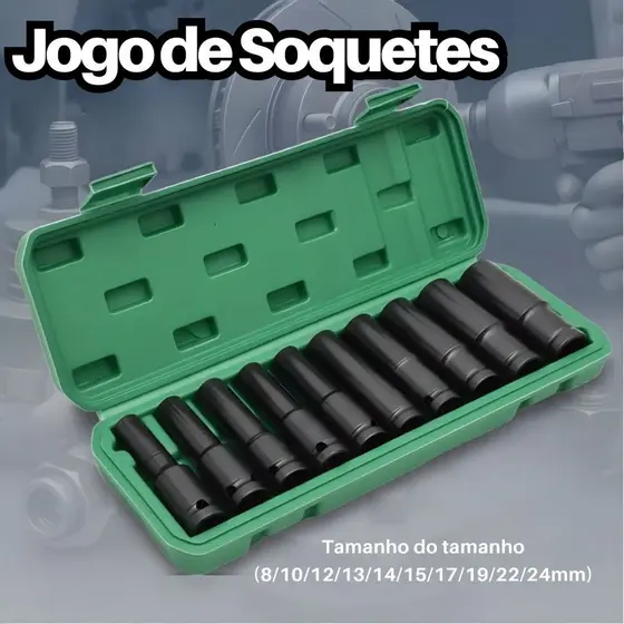 Jogo de Soquetes Longo para Impacto 1/2 – 10 Unidades (8 a 24mm)