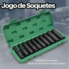 Jogo de Soquetes Longo para Impacto 1/2 – 10 Unidades (8 a 24mm)