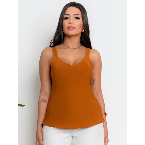 Regata blusa social Alça Grossa Crepinho Moda Verão Poliéster P ao GG