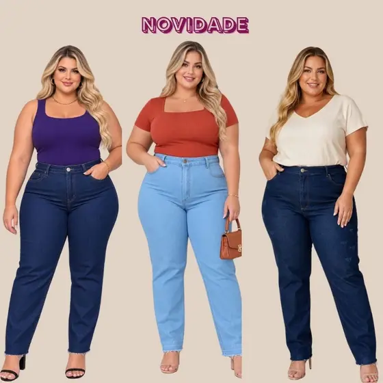 Calça Jeans Plus Size Feminina Jeans Premium 100% algodão do 46 do 54