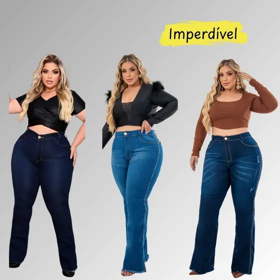 CALÇA JEANS FLAER PLUS SIZE FEMININA DO 46 AO 56