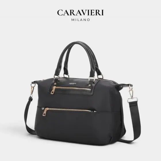 Bolsa Feminina Preta Nylon Premium Alça Transversal Zíper Dourado Academia Trabalho Faculdade Compartimentos Internos