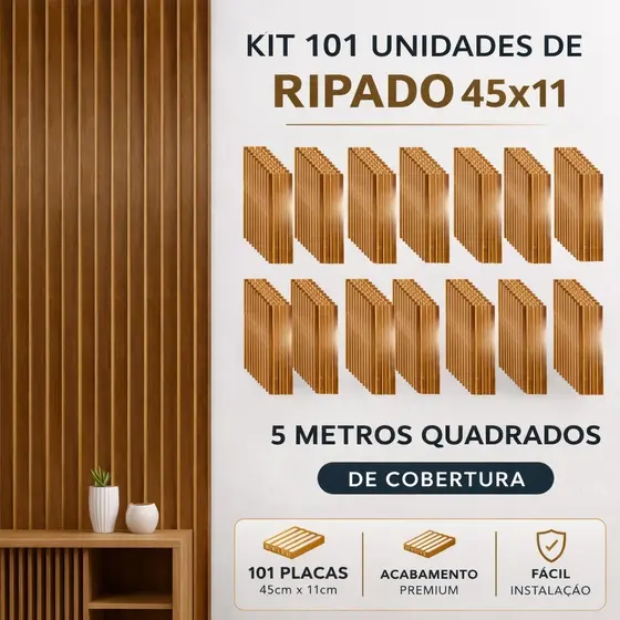 Kit Até 100 Placas Ripadas MDF 45x11cm Autoadesivo | Painel Decorativo Premium Alta Qualidade