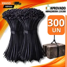Kit 300 Abraçadeiras Nylon Enforca Gato Preto 200mm x 2.5mm Cinta Plástica Resistente Organizador