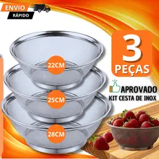Cesta Escorredor Aço Inox Reforçado Utensílio Para Cozinha De Massas Legumes Frituras