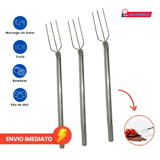 Kit com 3 Garfos de 3 Pontas Para Banhar Bombom