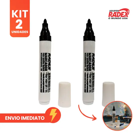 Kit com 2 Marcadores Para Quadro Branco Radex Preto