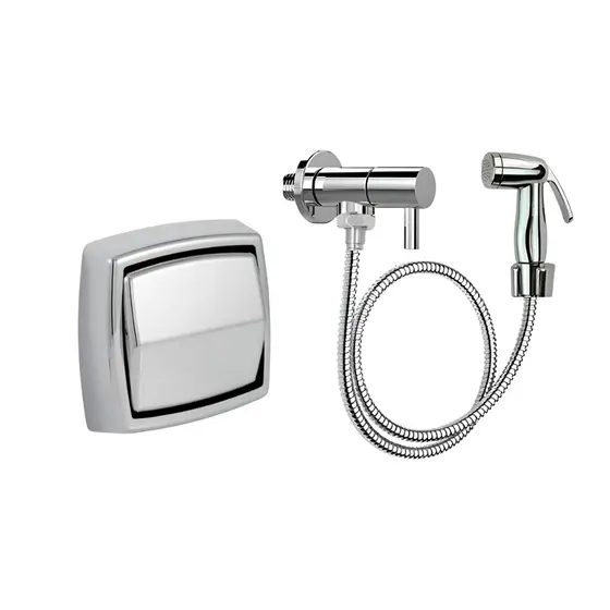 Kit Banheiro Cromado ABS – Ducha Higiênica + Acabamento de Descarga Durável e Prático