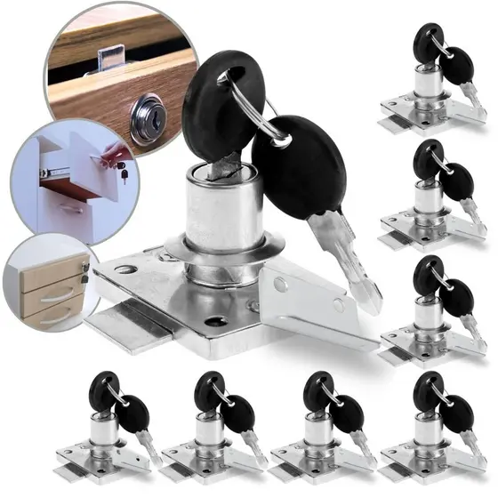 Kit 10 Fechadura Gaveta Porta Cilindro 22mm Batente Leve Econômica Chaves Armário Tranca Basculante