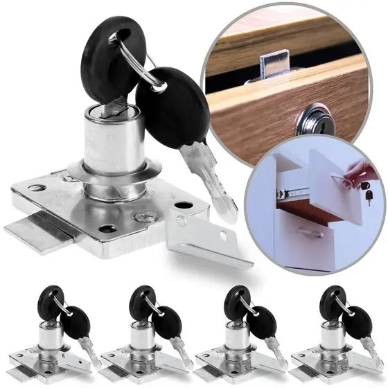 Kit 5 Fechadura Gaveta Porta Cilindro 22mm Batente Leve Segredo Variado Econômica Tranca Basculante