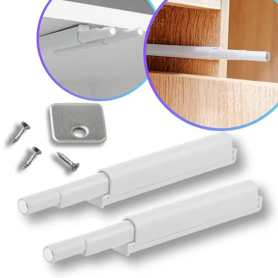 Kit 2 Fecho Pulsador Magnético Branco Toque Sobrepor Tip-on Push Open Porta Feicho Sistema Click