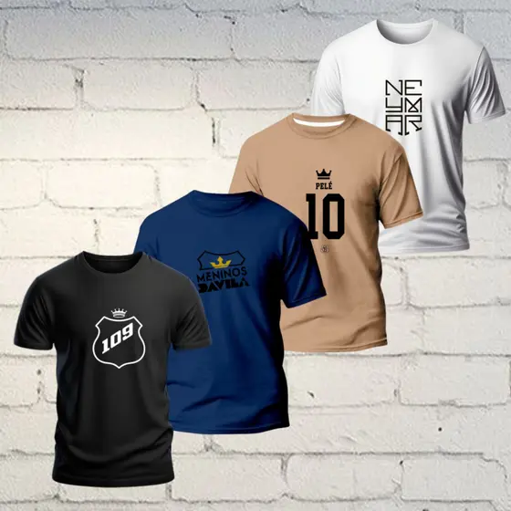 Kit 4 Camisetas Masculina Camisa Torcedor Time de Futebol 100% Algodao Meninos da Vila Neymar Njr Pele 10