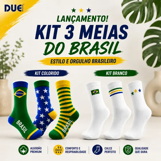 Meia Canelada Do Brasil Feminina 34 ao 39 - Kit C/ 3 Pares