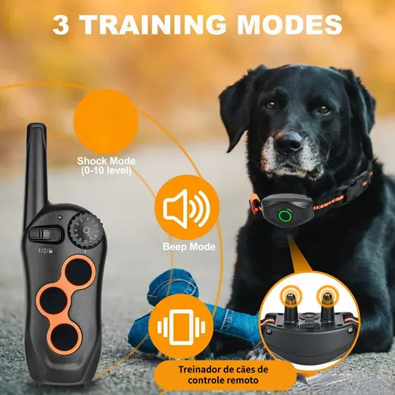 Coleira Reduz Latido Eletrônica Adestramento Cães Recarregável À Prova D'água Multimodos Controle Remoto Alcance Longo
