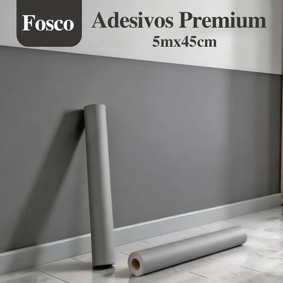 Papel Adesivo Cinza Liso Autocolante Removível Fácil Aplicação para Decoração, Parede e Sala de Estar