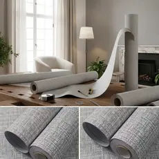 Papel de Parede Vinílico 3D Textura Linho Cinza Autoadesivo Impermeável Removível Quarto Sala e Revestimento de Móveis5M