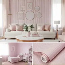 Papel Adesivo Ripado Rosa Claro 5 Metros x 45cm para Quarto infantil Rosa Claro