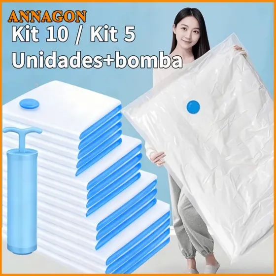Kit 10/5/3 Saco a Vacuo Organização de Roupas 110x70 Mala Viagem Guarda Roupa Bomba Manual