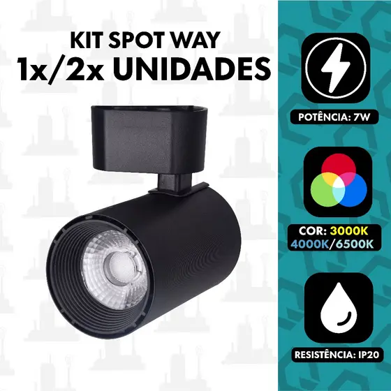 kit 1un ou 2un spot 7w Preto para trilho eletrificado amarelo 3000k/Neutro 4000k/Branco 6500k