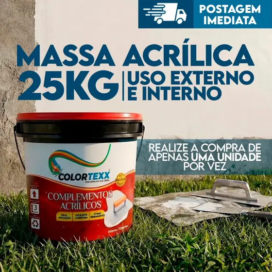 Massa Acrílica BALDE 25kg Colortexx BARRICA Externo Interno drywall 21KG Aplicação branca reboco