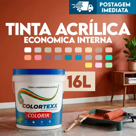 Tinta acrílica 16L 18kg balde grande parede Sem cheiro Antimofo Alta Cobertura colortexx economica
