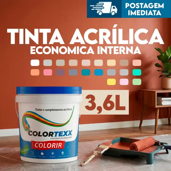 Tinta Parede Acrílica 3,6L Fosca Antimofo Interior Diversas Cores Latex Madeira Mdf Gesso e Exterior