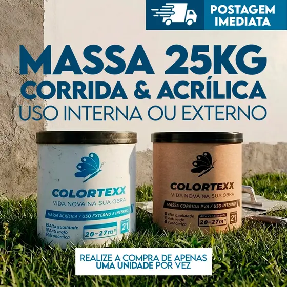 Massa Corrida 21kg Império Parede Interna e Externa Revestimento Branco Liso Pronto p Uso colortexx