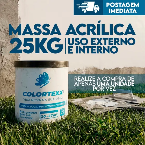Massa Acrílica BARRICA 25kg Externo Interno drywall Fácil Aplicação Colortexx branca parede 21KG