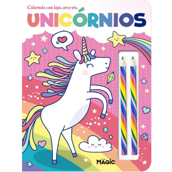 LIVRO DE COLORIR - UNICÓRNIOS + LÁPIS ARCO-ÍRIS