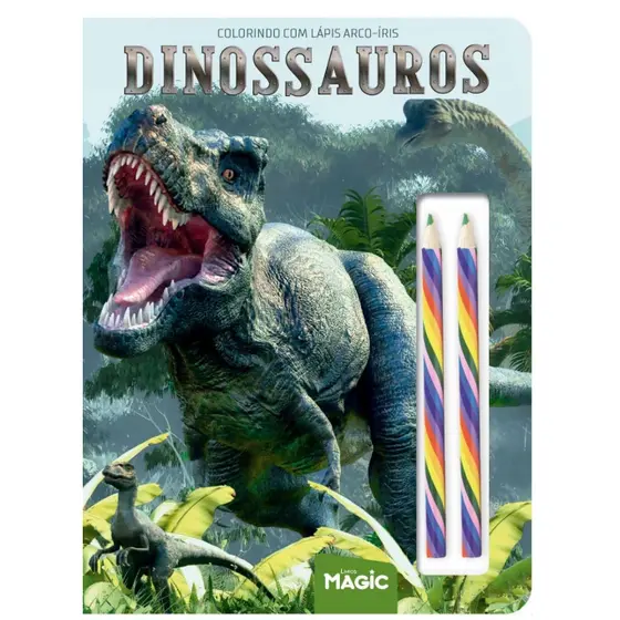 LIVRO DE COLORIR - DINOSSAUROS + LÁPIS ARCO-ÍRIS