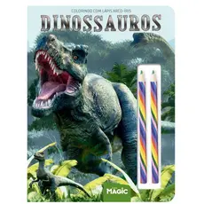 LIVRO DE COLORIR - DINOSSAUROS + LÁPIS ARCO-ÍRIS
