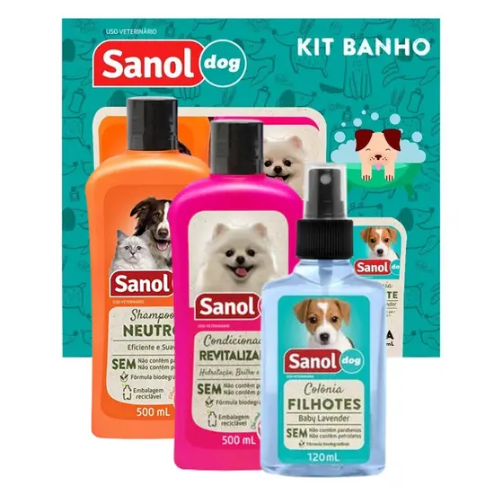 Kit Banho para Cachorro e Gato Shampoo, Condicionador e Colônia - Sanol Dog