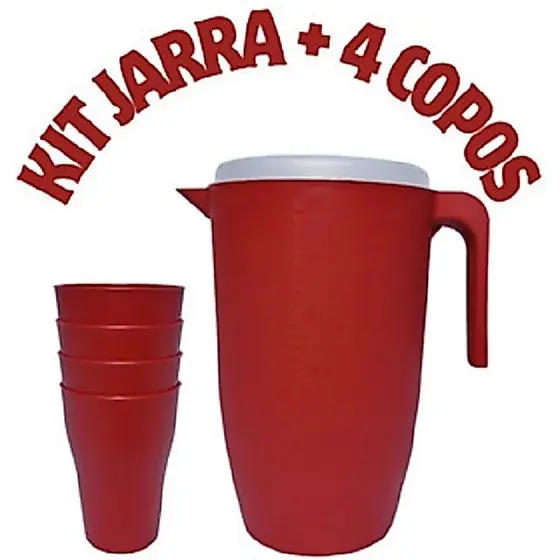 Kit Jarra De Suco Àgua 3 Litros + 4 Copos 250ml Plástico