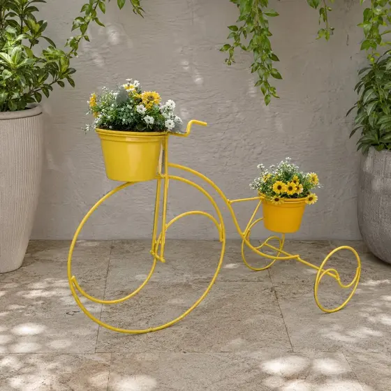 Suporte Plantas Bicicleta 47x30 Amarela 2 Vasos Jardim