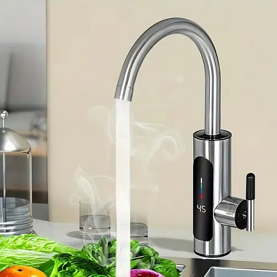 Torneira Elétrica Para Cozinha Banheiro Visor Temperatura Regulagem Giratória 360° Inox110V-220V JJ
