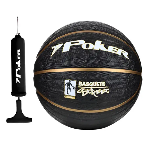 Bola de Basquete Street N°7 Oficial Poker Preta Com Bomba Way
