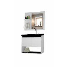 CONJUNTO GABINETE DE BANHEIRO + CUBA PRETA + ESPELHEIRA ZENITH DETALHES