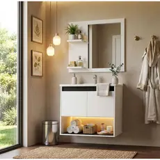 CONJUNTO GABINETE DE BANHEIRO + CUBA + ESPELHEIRA ZENITH DETALHES