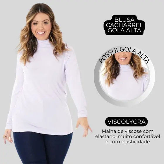 Blusa Gola Alta Cacharrel Moda Feminina Plus Size De Viscose Várias Cores 1130-DROP