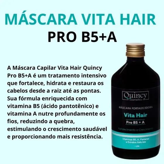 SHAMPOO 250ML OU MÁSCARA VITA HAIR QUINCY 250ML NUTRI, HIDRATA E FORTALECE 1038-A