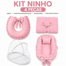 Kit Ninho Redutor Com Almofada de Amamentação + Trocador Portátil + Mosquiteiro Para Ninho Cores Lisas
