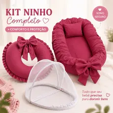 Kit Ninho Redutor de Berço com Mosquiteiro e Almofada de Amamentação